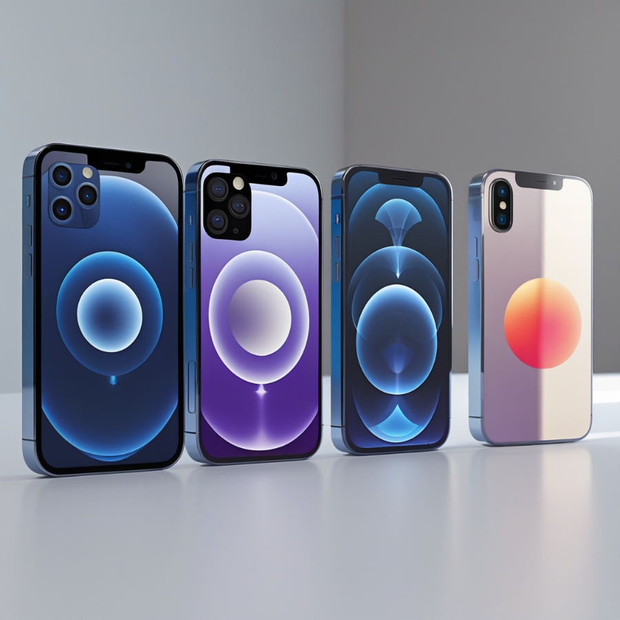 iPhone 17 Pro Max, Pro, Air, and base model dummy units shown side-by-side with different rear camera layouts.