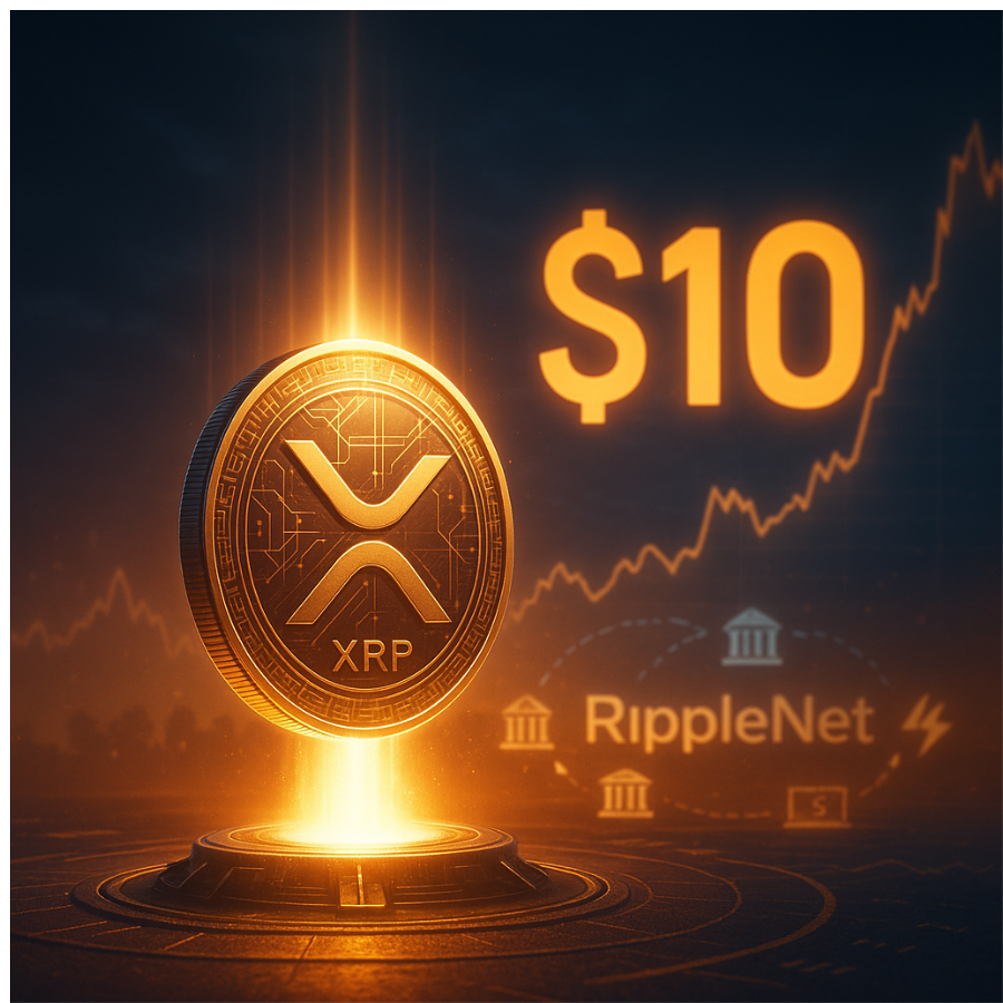 Ripple price prediction to $10 in 2025 with XRP coin launchpad concept.
