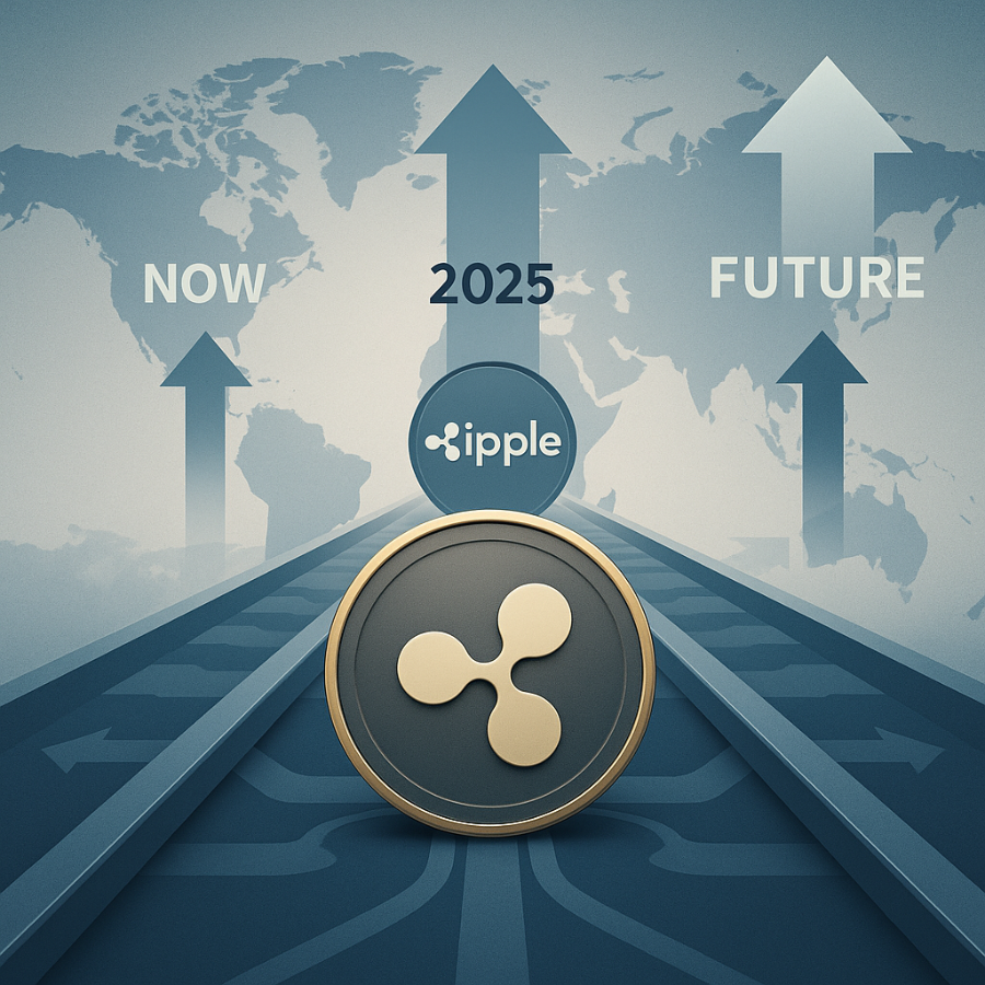 Ripple cryptocurrency future roadmap illustration with global finance paths.