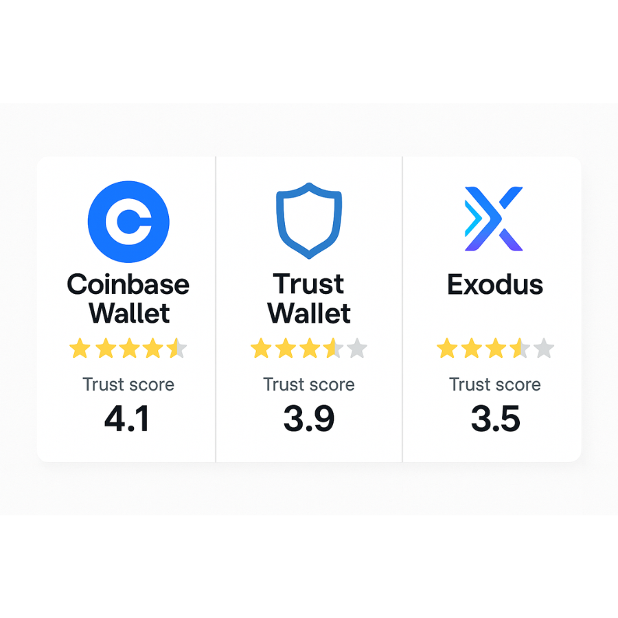 Comparison chart showing Coinbase vs Trust Wallet vs Exodus features