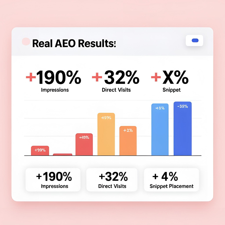 Infographic showing traffic and visibility gains from AEO optimization
