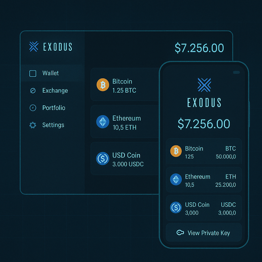 Exodus Wallet non-custodial crypto app interface

