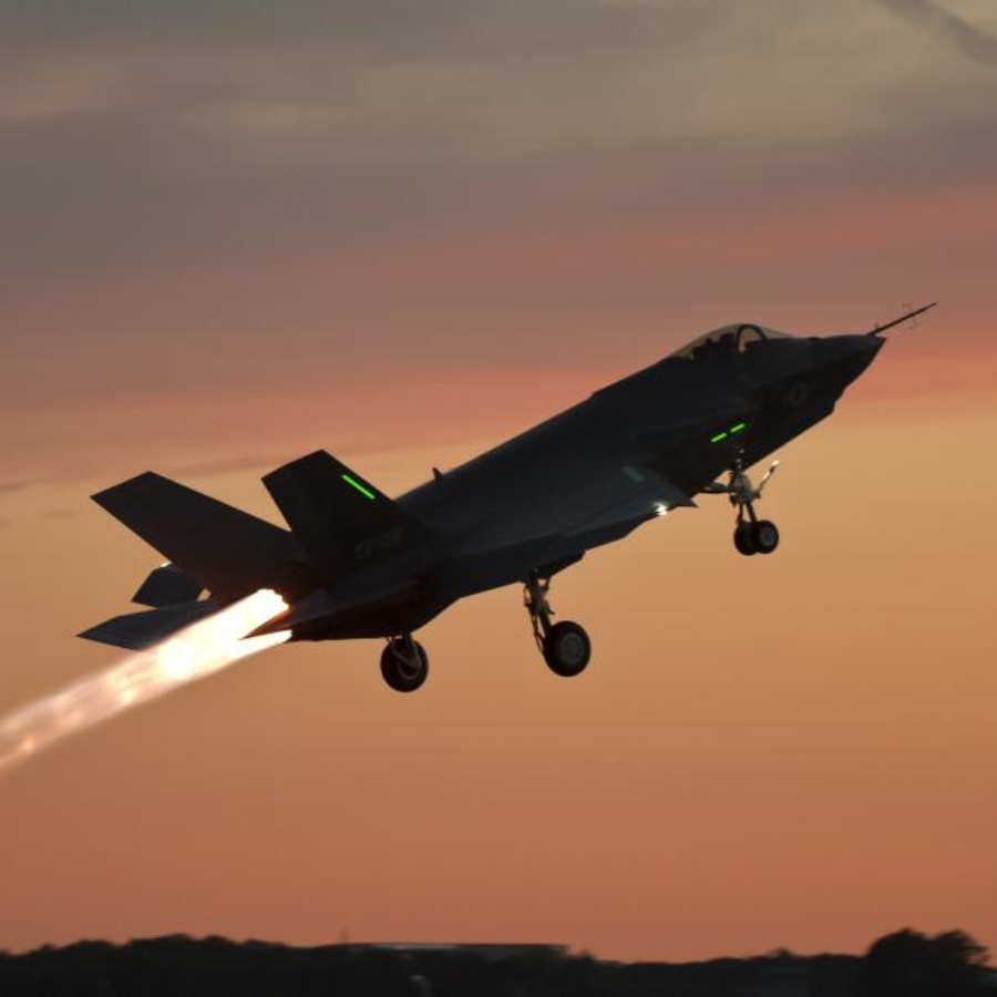 Israeli fighter jets take off for strike mission.