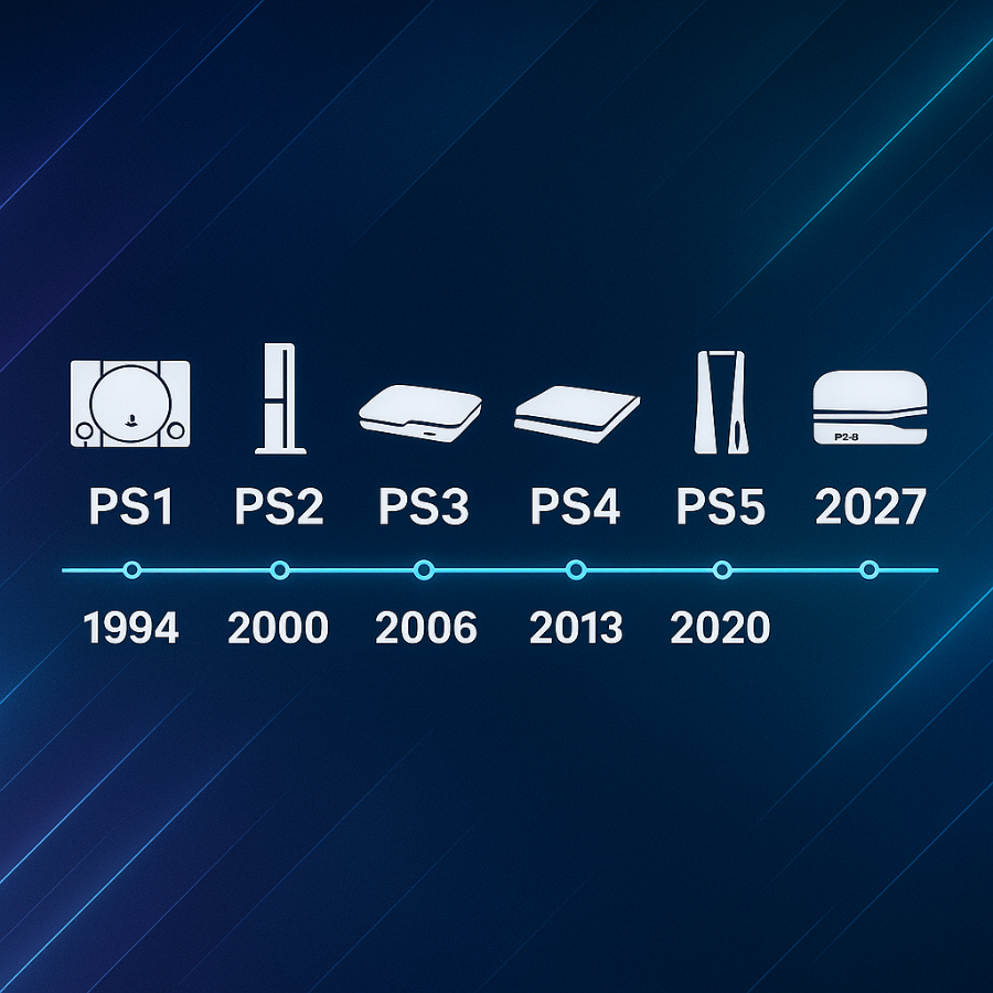 "PlayStation timeline showing predicted PS6 release in 2027"