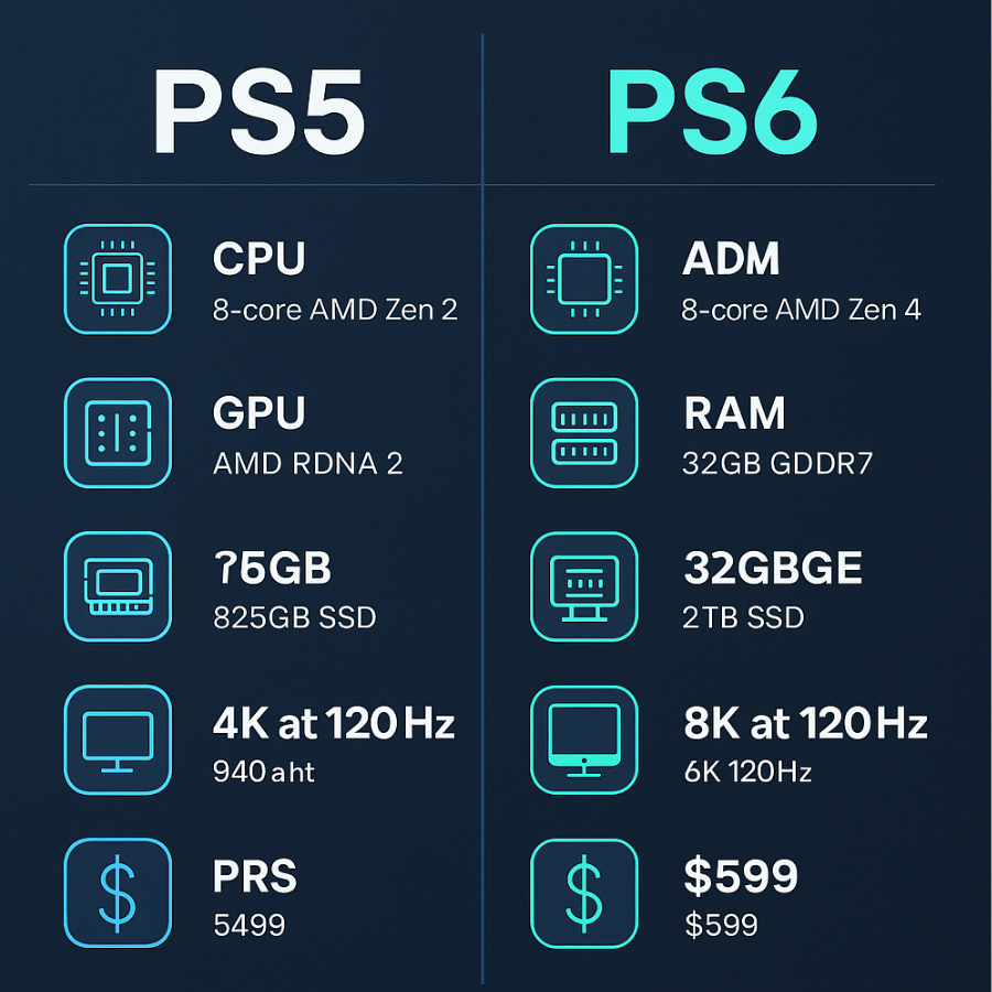 "Comparison chart of PS6 vs PS5 features"
