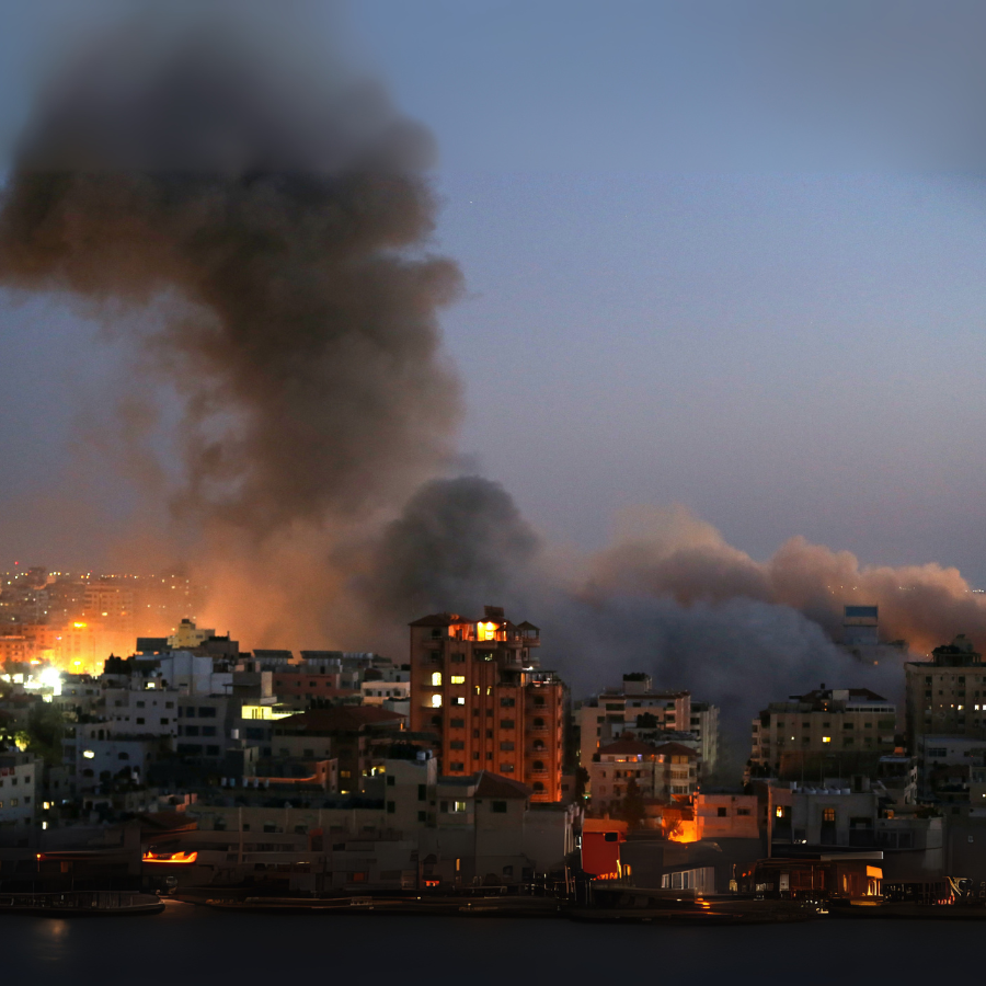 Israeli airstrikes in Gaza residential area at night
